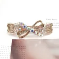 Elegant rose gold bow hair clip with champagne rhinestones and iridescent crystals - Yellow with Ribbon