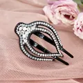 Ethnic black rhinestone hair clip with iridescent crystals and shimmering finish - White