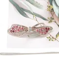 Sparkling bow hair clip with pink rhinestones and gold alloy frame for elegant hairstyles - Ribbon Red