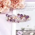 Elegant purple crystal butterfly hair clip with rhinestones on rose gold base - Butterfly Purple