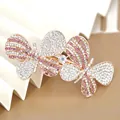 Elegant gold butterfly hair clip with sparkling white and purple rhinestones - No.1 Double Butterfly Style (4899617091815)