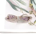 Elegant purple rhinestone bow hair clip with rose gold finish for woman hair styling - Ribbon Purple