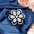 Elegant black flower hair claw clip with sparkling rhinestones for women hairstyles - Winter Jasmine Blue