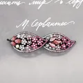 Elegant hollow bow hair clip with pink and purple rhinestones on black alloy base - Twin-Leaf Red