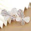 Elegant butterfly hair clip with blue and white crystals on rose gold plating - No.1 Double Butterfly Style (4899617091817)
