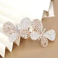 Elegant rose gold butterfly hair clip with white rhinestones and a central crystal - No.1 Double Butterfly Style (4899617091820)