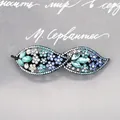 Blue rhinestone flower bow hair clip with silver alloy base for elegant ponytails - Twin-Leaf Green