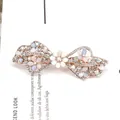 Floral crystal bow hair barrette with colorful rhinestones on a gold metal base - Bowknot Floral Style / Colorful Flower (Random)