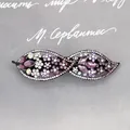 Elegant bow hair clip with purple and silver rhinestones on a hollow alloy frame - Twin-Leaf Purple