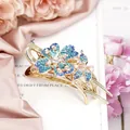 Blue rhinestone lilac flower hair claw clip with gold finish for women's hairstyles - Blue