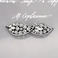 Elegant black alloy bow hair clip with leaf-shaped white crystals and rhinestones - Twin-Leaf White