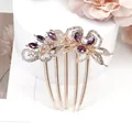 Rose gold hair comb with purple crystals and sparkling rhinestones floral design - Purple
