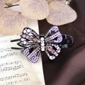 Vintage black butterfly hair claw clip with sparkling purple and white crystals - Purple