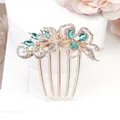 Rose gold hair comb with blue crystals and rhinestones for elegant wedding styling - Blue