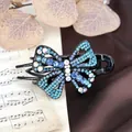 Pinza para el pelo mariposa negra vintage con pedrería degradada azul y blanca - Azul