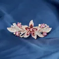 Floral spring hair clip with pink crystals and rhinestones in rose gold finish - Star Red