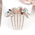 Rose gold hair comb with colorful crystals and floral metal design for wedding hairstyles - Multicolor