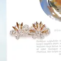 Elegant rose gold butterfly hair clip with champagne crystals and micro-set rhinestones - Ginger Yellow Double Butterfly