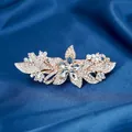 Rose gold flower spring hair clip with sparkling crystals and rhinestones on blue silk - Star Flower White