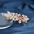 Elegant rose gold flower hair clip with champagne crystals and sparkling rhinestones - Double Flower Yellow