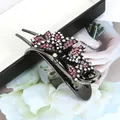 Elegant black metal butterfly hair claw clip with pink and white rhinestone crystals - Butterfly Design / Butterfly Red