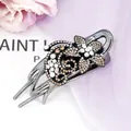 Elegant gun black floral hair claw clip with sparkling rhinestones for women - Champagne Star