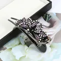 Elegant black hair clip featuring purple and pink crystal butterfly flower design - Butterfly Design / Butterfly Purple