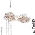 Strik haarclip met witte bloemen en glinsterende strass-steentjes op een gouden basis - Fris Wit