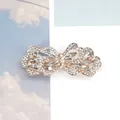 Elegant rose gold butterfly hair clip with clear rhinestones in a Morandi style - Transparent White Iris