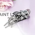 Floral black metal hair claw with sparkling crystals and rhinestones for women - Star White