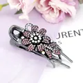 Sparkling crystal flower hair claw clip with pink rhinestones on black metal finish - Flower Red