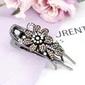 Vintage flower hair claw with white and amber crystals on dark metal base for women - Champagne Flower