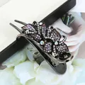 Pince à cheveux noire élégante avec strass violets et roses au design floral - Floral Violet