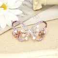 Rose gold butterfly hair clip with purple gradient rhinestones and spring clasp - Butterfly Purple