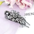Sparkling crystal flower and butterfly hair claw clip with gunmetal finish for women - White with Flower