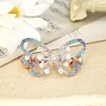 Blue crystal butterfly spring hair clip with rose gold metal base and rhinestones - Butterfly Blue