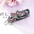 Pink floral crystal hair claw clip with rhinestones and black polished finish - Peacock Red