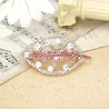 Leaf design hair clip with pink and white crystals on a rose gold spring clamp - Red Leaf