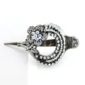 Vintage flower hair claw clip in gun black metal with sparkling white crystals - White
