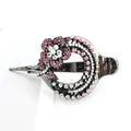 Vintage duckbill hair clip with dark metal finish and pink floral rhinestones - Red