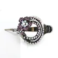 Vintage floral duckbill hair clip in gunmetal with purple and white crystals - Purple