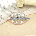 Leaf spring clip with blue gradient crystals in rose gold finish for women - Blue Leaf