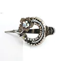 Hair clip with black flower and heart crystal inlay on a dark grey alloy base - Champagne