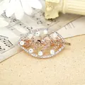 Leaf shaped hair clip in rose gold alloy with white and AB rhinestones - Leaf Champagne