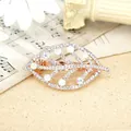 Elegant rose gold leaf spring hair clip with white rhinestones and iridescent gems - Leaf White