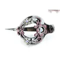 Vintage floral hair clip with pink rhinestones and dark grey alloy finish - Red