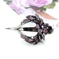 Sparkling purple crystal rhinestone hair clip with dark alloy floral pattern - Purple
