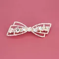 Fermaglio a fiocco scintillante con cristalli e finitura oro rosa per acconciature - Stile con Strass Completi / Bianco