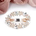 Rose gold floral crystal hair clip with sparkling rhinestones and spring clamp design - Five-Petal Flower White