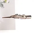 Morning glory floral hair clip with crystals and rose gold finish for women - White